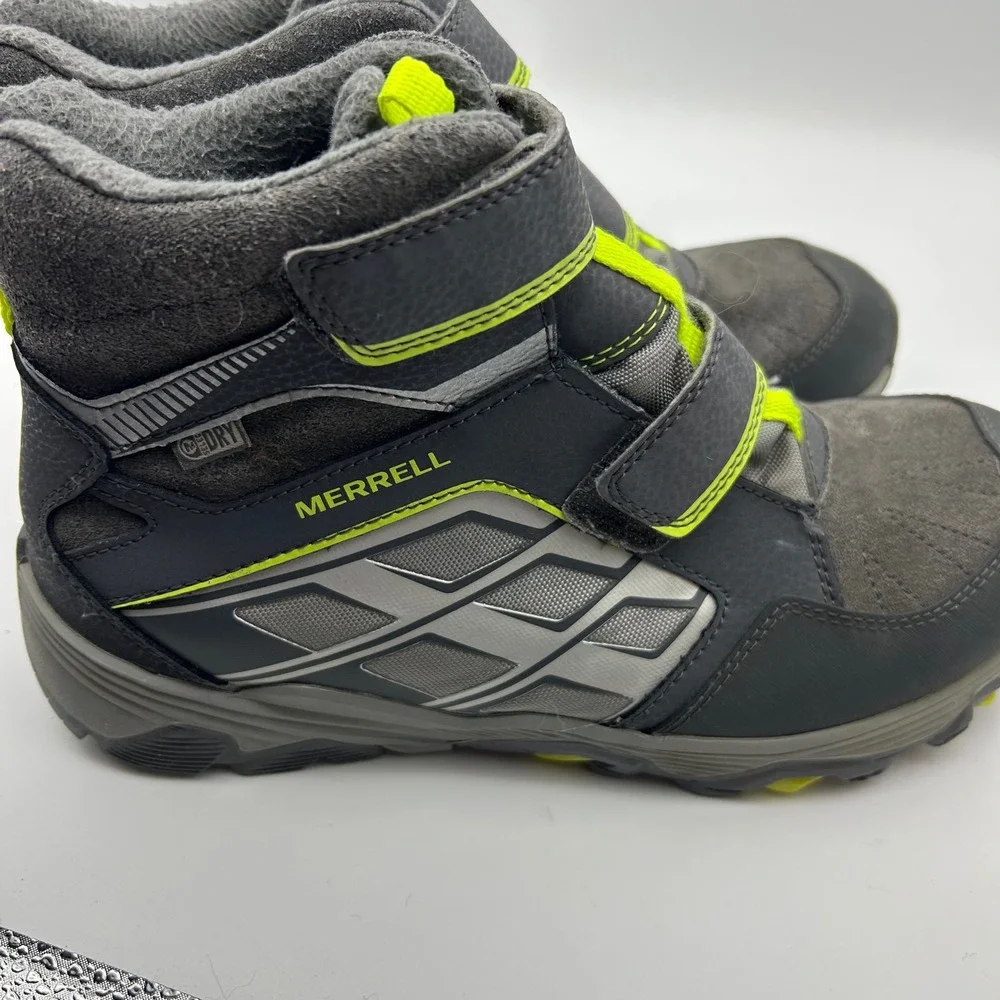 Merrell ML-B Moab Polar Waterproof Winter Boots Grey Lime Green Kids 6.5 MY57097
